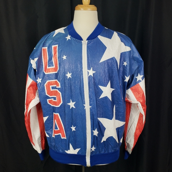 Vintage Dupont General Mills USA Olympic All Over Print Flag Bomber Jacket - Picture 2 of 7